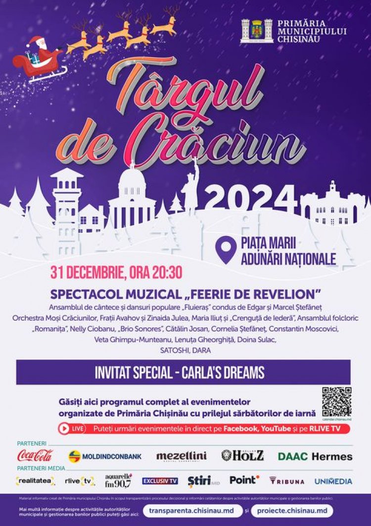 Primăria Chișinău vă invită să petrecem împreună noaptea dintre ani! În seara de Revelion, pe 31 decembrie, începând...