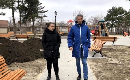 Lucrările de amenajare a scuarului de lângă strada Colina Pușkin, 15