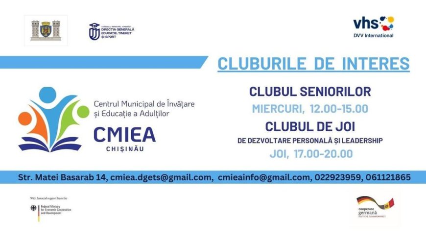 CLUBURI DE INTERES în cadrul Centrului Municipal de Învățare și Educație a Adulților.