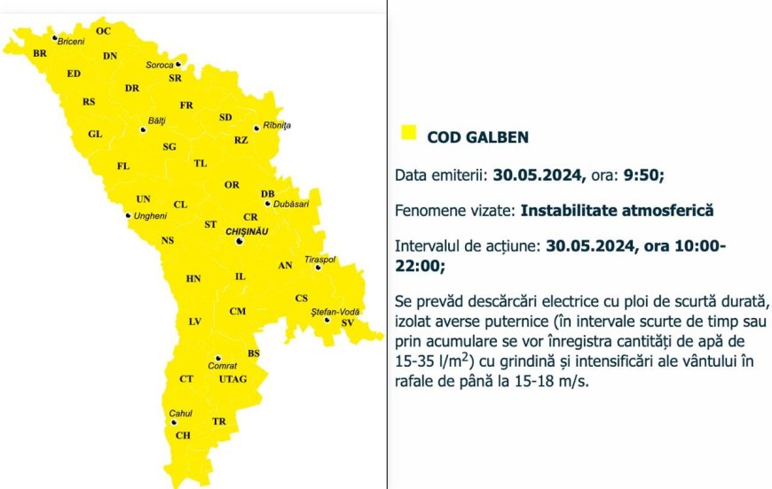 Atenție "Cod galben" de instabilitate atmosferică!