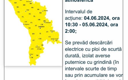 ATENȚIE, Cod galben de instabilitate atmosferică. Se prevăd descărcări electrice cu ploi de scurtă durată.
