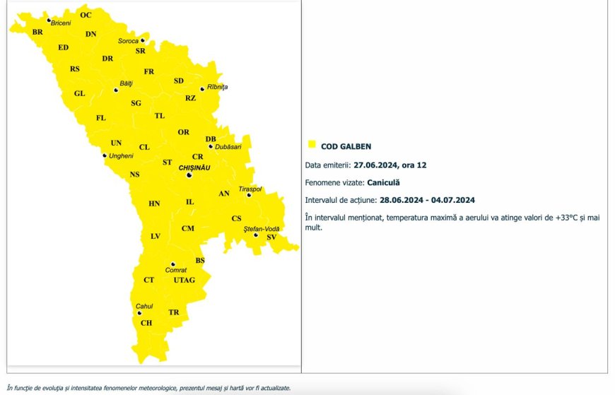 Primăria Chișinău ATENȚIONEAZĂ: Cod Galben de caniculă!