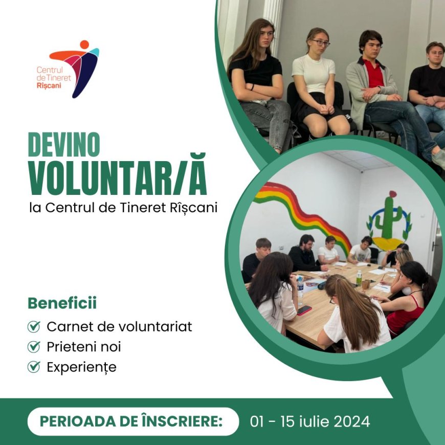 Recrutăm Voluntari la Centrul de Tineret Rîșcani!