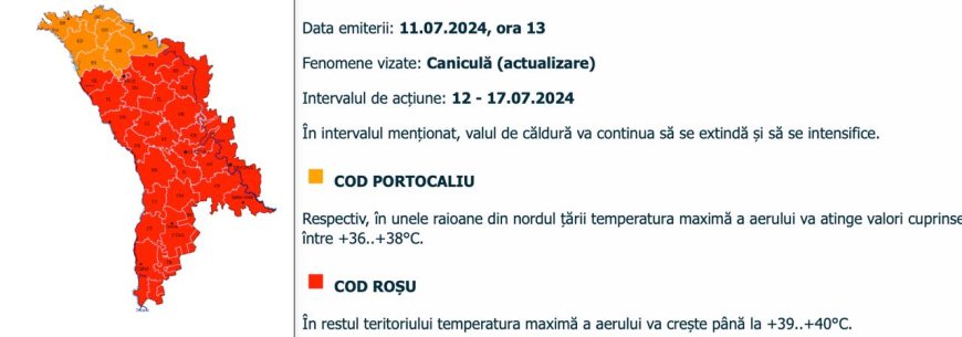 Primăria Municipiului Chișinău ATENȚIONEAZĂ. Cod ROȘU de caniculă.