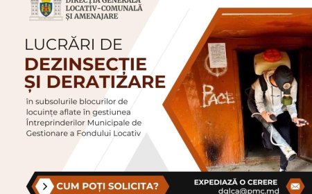 Direcția Generală Locativ-Comunală și Amenajare aduce la cunoștința locuitorilor Capitalei că lucrările de dezinsecție și deratizare unt realizate exclusiv în subsolurile blocurilor de locuințe.