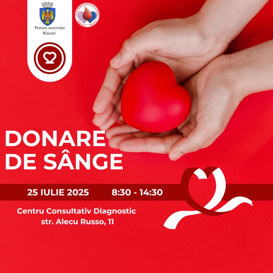 Pretura sectorului Rîșcani invită locuitorii sectorului la o nouă acțiune de donare de sânge.