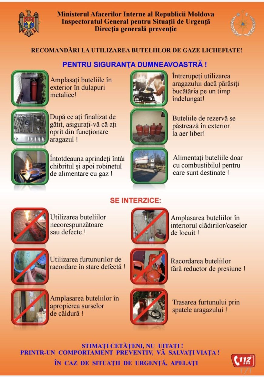 Recomandările întru minimizarea riscurilor de producere a cazurilor de explozii cauzate de exploatarea buteliilor cu gaze lichefiate